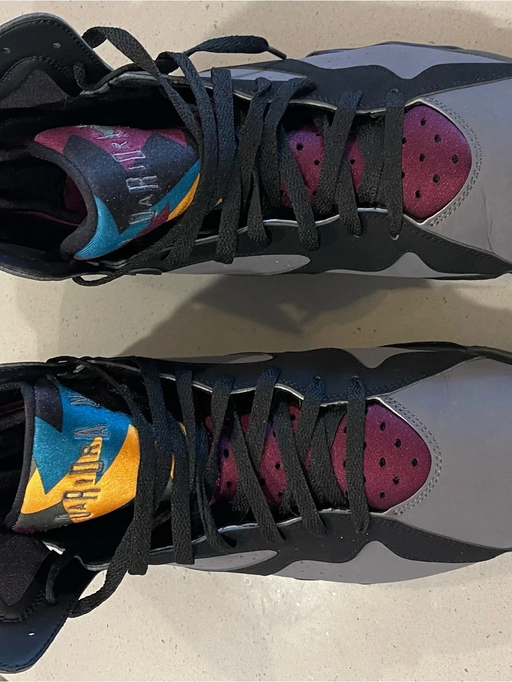 Jordan High-Top Sneakers in Black, Gray & Burgundy with Multicolor Tongue